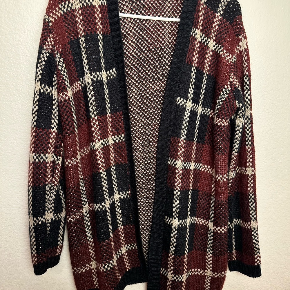 Forever 21 Plaid Cardigan - Burgundy and Black